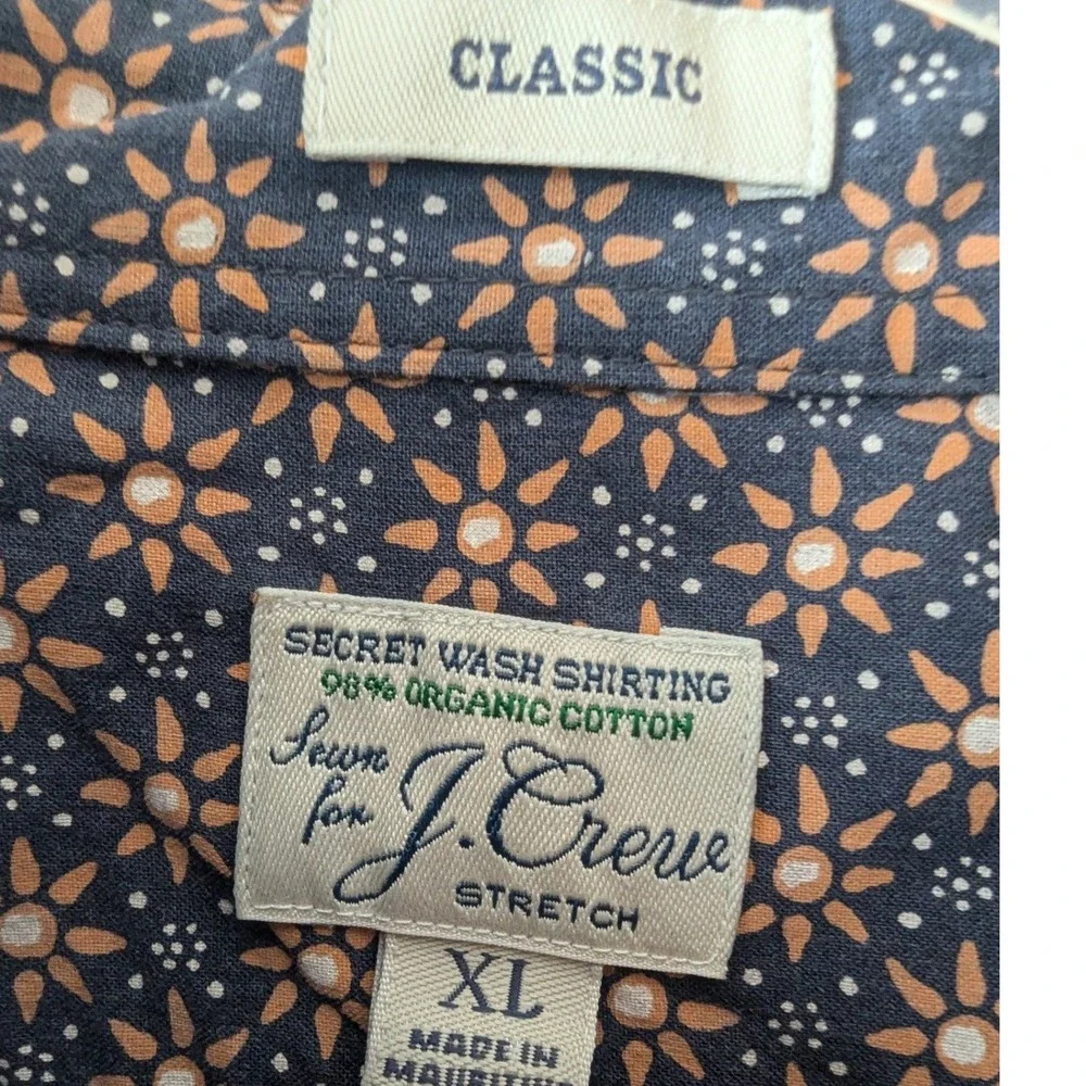 J. Crew Long Sleeve Button Down Shirt Blue Sunburst Print Secret Wash Mens XL‎